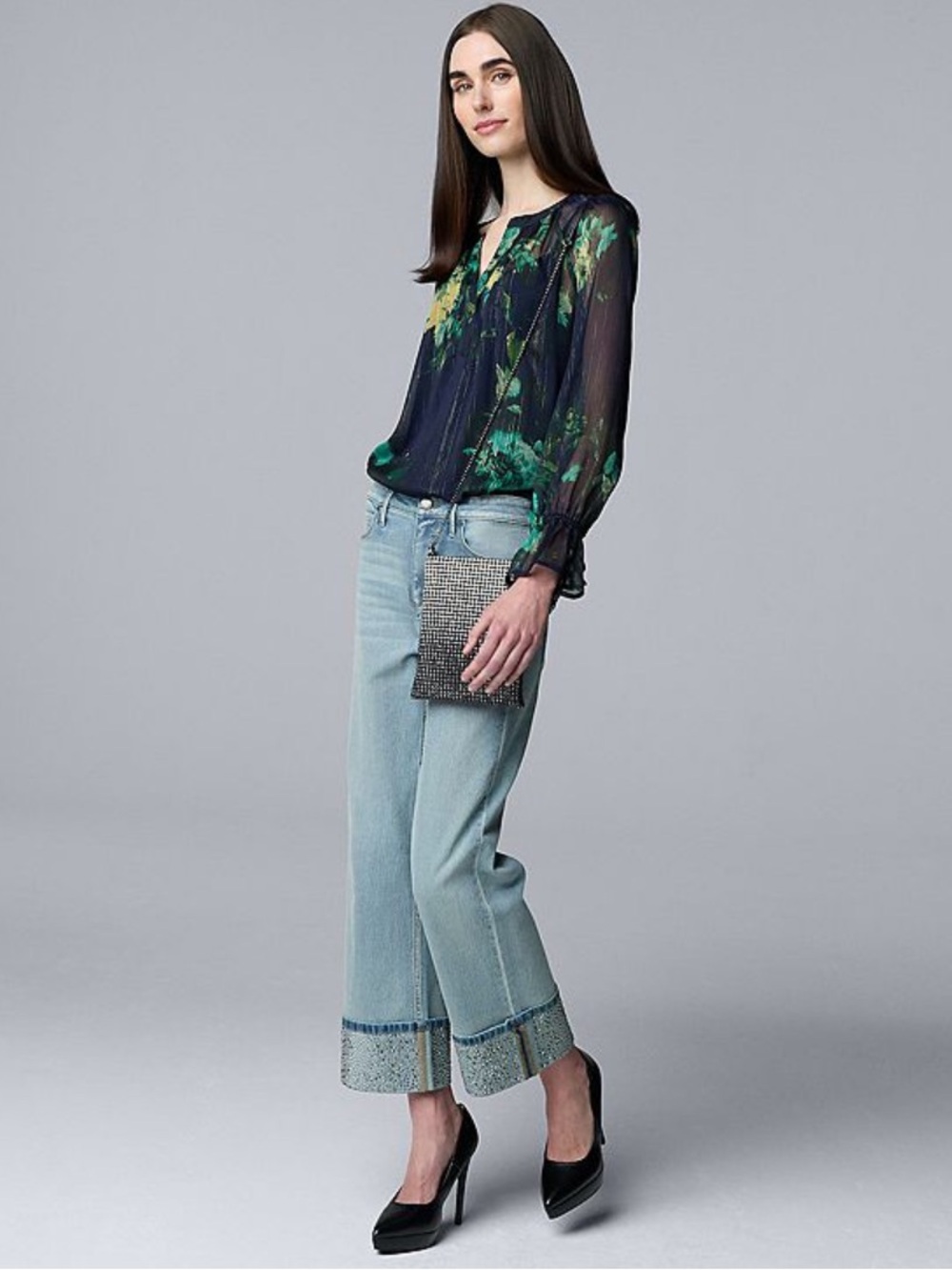 Simply Vera Light Blue Wide Leg Jeans w/ Embellished Cuffs Women's 12 Petite - Picture 5 of 11